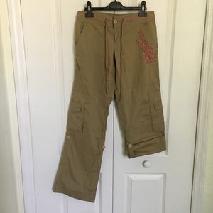 Brown convertible cargo pants with embroidery